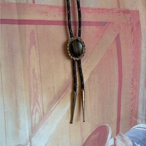 Vintage Tiger’s Eye Bolo Tie Dark Brown/Gold Braided Cord
